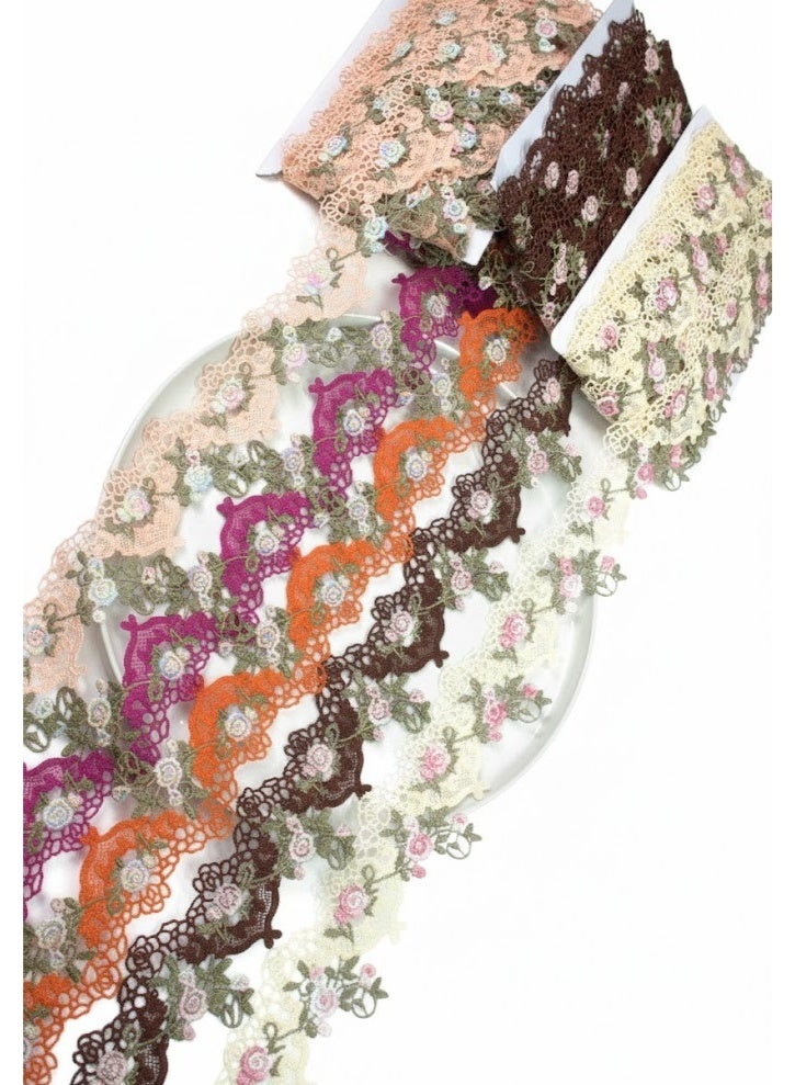 5 Yards Crimson Red Luxury Floral Embroidery Lace Trim - Intricate Scalloped Rose Border for DIY Sewing, Fashion Apparel, and Home Decor Accents - Image 4